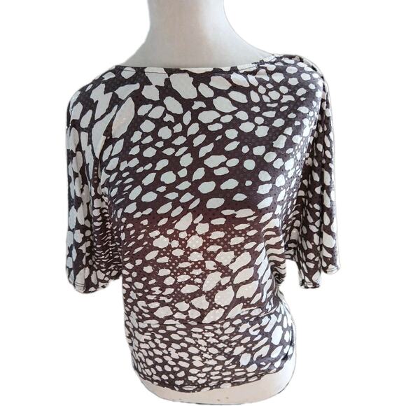 Clara Sun Woo Brown White Animal Print Keyhole Neck Medium - Picture 1 of 6
